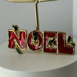 Vtg AAI Enamel Noel Brooch - Holly Berry Christmas Pin